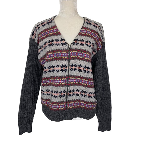 Vintage Northern Reflections Fair Isle Wool Full Zip Cardigan Women’s Size L - Picture 1 of 8